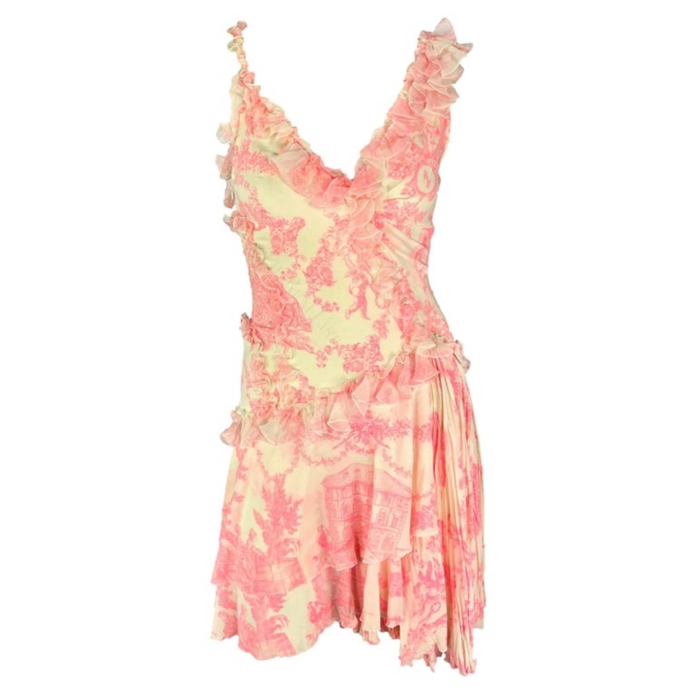 Versace S/S 2004 pink white ruffle runway dress 40